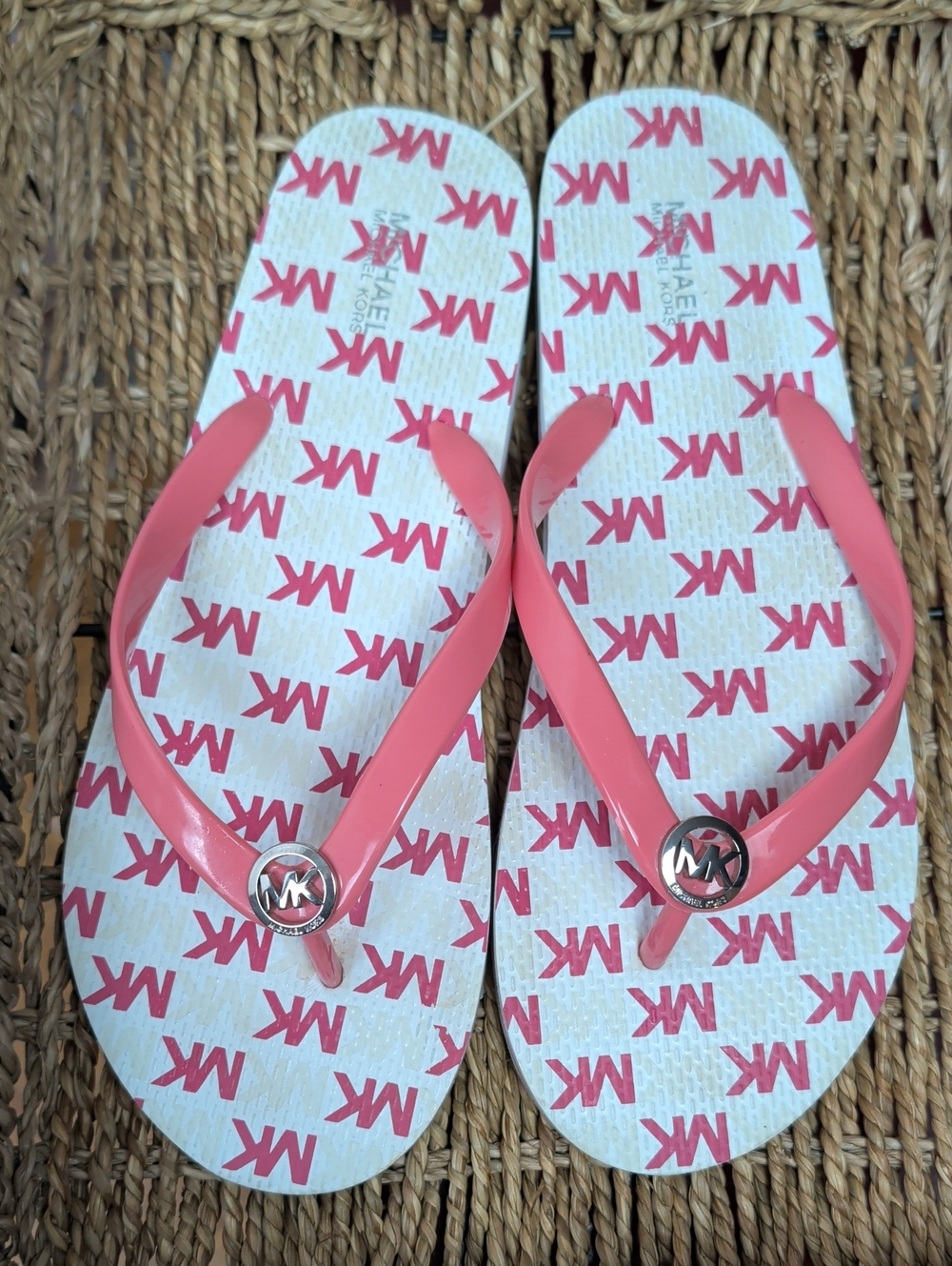 Michael Kors Pink Logo Flip Flops Size 9 Good Condition